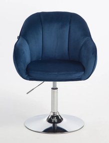 HR2055N Scaun Bleumarin din Catifea cu Bază Cromata