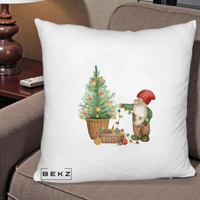 Perna Decorativa Pitic de Craciun cu Brad, 40x40 cm, Alb Pufos, Husa Detasabila, Perna Inclusa, BEKZ®