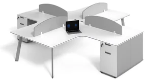 Birou operational, statie de lucru cu 4 posturi si dulapuri integrate, design modern și elegant, calitate premium, dimensiuni 2400*2800*750