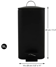 Coș de gunoi negru mat cu pedală din oțel 5 l Erik – Spirella