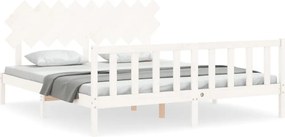 vidaXL Cadru de pat cu tăblie Super King Size, alb, lemn masiv