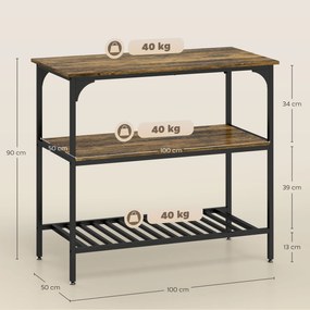 HOMCOM Raft de brutărie, raft de bucătărie cu 3 nivele și cadru din oțel, Maro rustic+Negru | Aosom Romania