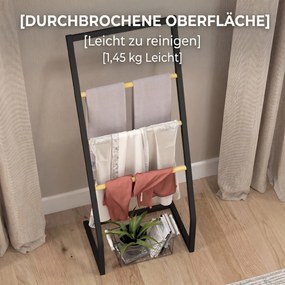 HOMCOM Raft Baie cu 4 Niveluri din Bambus, Suport Prosoape de Dodea Autoportant, 40,5x28x98 cm, Negru | Aosom Romania