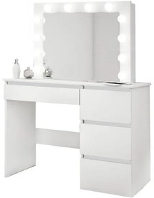 Masa de toaleta/machiaj, alba, cu oglinda si LED-uri, Irina, 94x43x141 cm
