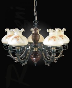 Candelabru clasic cu 5 brate design italian din alama cu lemn 2812