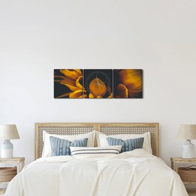 Tablou - Floarea-soarelui în fundal negru (cu ceas) (90x30 cm)