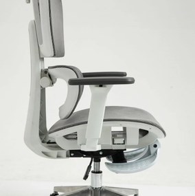 RESIGILAT- Scaun ergonomic, suport picioare, tetiera, reglabil, Mesh, Gri/Alb