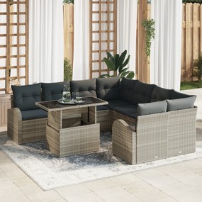 vidaXL Set canapea 9 piese cu perne gri deschis din ratan poli