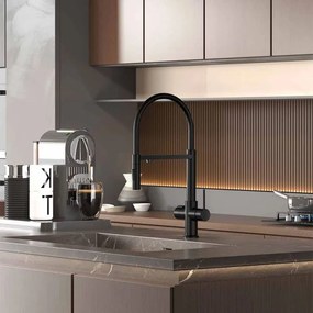 Baterie bucatarie cu pipa flexibila Inter Ceramic Acqua Pura compatibila cu sistem filtrare apa negru mat