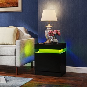 HOMCOM Set 2 Noptiere cu LED și 4 Moduri, 2 Sertare, Lemn, 45x35x52 cm, Negru Lucios | Aosom Romania