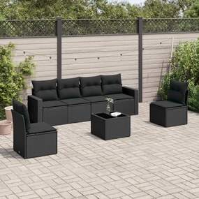 3218805 vidaXL Set canapele de grădină cu perne, 7 piese, negru, poliratan