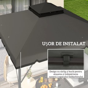 Outsunny Acoperiș de Rezervă pentru Pavilion 3x3 m de Grădină, Husă pentru Pavilion cu Două Nivele Rezistentă la Apă din Țesătură 180g/㎡ Anti-UV 30+ cu 8 Orificii de Drenaj, Gri | Aosom Romania