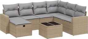 vidaXL Set canapele de grădină, 8 piese, cu perne, bej, poliratan