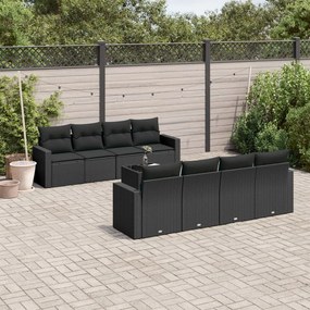 3218735 vidaXL Set mobilier de grădină cu perne, 9 piese, negru, poliratan
