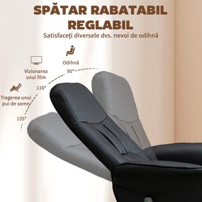 HOMCOM Fotoliu Relaxant cu Suport pentru Picioare, Reclinabil 145° cu Șezut Rotativ, cu 10 Puncte de Masaj, Negru | Aosom Romania