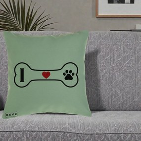 Perna Personalizata I Love Dog Os si Labuta, 40x40 cm, Verde, Husa Detasabila, Perna Inclusa, BEKZ®
