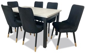 Set masă scaune pentru sufragerie Alita 2 (alb + albastru închis) (pentru 6 persoane). 1036006
