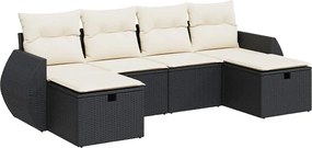 vidaXL Set mobilier de grădină cu perne, 6 piese, negru, poliratan