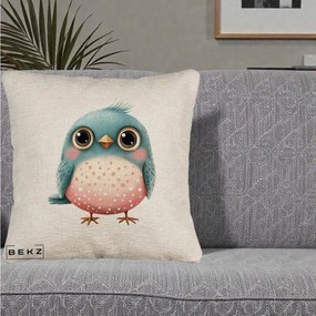 Perna Decorativa Pasare Teal-Roz cu Pete, 40x40 cm, Bej Canapea, Husa Detasabila, Perna Inclusa, BEKZ®