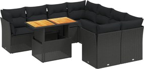 vidaXL Set mobilier de grădină cu perne, 9 piese, negru, poliratan