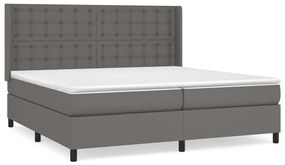 3132523 vidaXL Pat box spring cu saltea, gri, 200x200 cm, piele ecologică