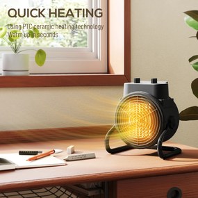 HOMCOM Încălzitor electric reglabil cu 3 moduri, 21.5x15.8x22 cm, Negru | Aosom Romania