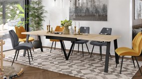 Mazzoni AVERY Stejar Sonoma/picioare negre - MASĂ DE LOFT/INDUSTRIALĂ PENTRU SALON/SUFRAGERIE EXTENSIBILĂ PÂNĂ LA 290 cm!