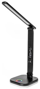 Lampă reglabilă LED RGBW cu încărcare wireless, afișaj și port USB, 6W/5V, 3000–6500K, neagră