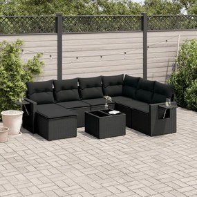 3252842 vidaXL Set mobilier de grădină cu perne, 8 piese, negru, poliratan