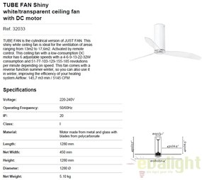 Ventilator cu telecomanda Tube alb lucios / transparent 32033