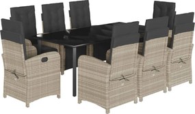 vidaXL Set mobilier grădină cu perne, 9 piese, gri deschis, poliratan