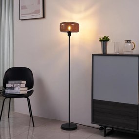 Lampă de podea retro neagră cu sticlă bronz - Bizle