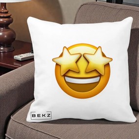 Perna Decorativa Emoji Ochi Stele, 40x40 cm, Alba Mata, Husa Detasabila, Perna Inclusa, BEKZ®