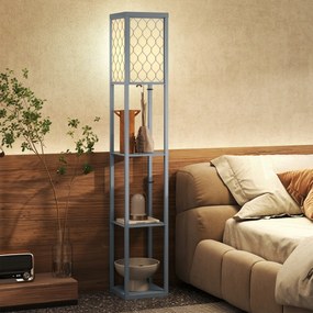 HOMCOM Lampă de podea cu raft, 3 compartimente, dimensiuni compacte, MDF, gri deschis | Aosom Romania