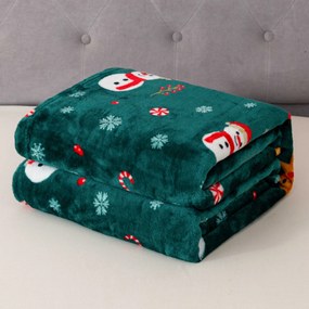 Patura microplus de Craciun SNOWMAN AND GINGERBREAD verde Dimensiuni: 150 x 200 cm