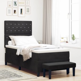 vidaXL Pat cu arcuri cu saltea și bancă Negru 90x190 cm Catifea