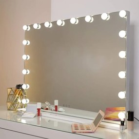 Oglindă cosmetică, sistem iluminare LED cu 3 culori, Senzor Tactil, Luminozitate Reglabilă, 18 becuri LED, Port de încărcare USB, Alb, 80x60 cm