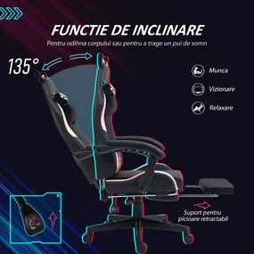 HOMCOM Scaun Gaming Ergonomic cu Urechi de Pisica, Roz | Aosom Romania
