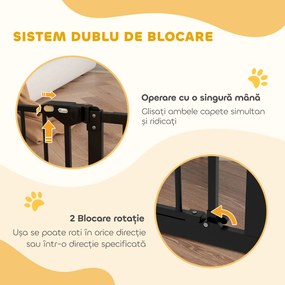 PawHut Poartă de Siguranță pentru Câini cu 2 Extensii, Lățime Reglabilă și Închidere Automată, 74x77cm, Negru | Aosom Romania