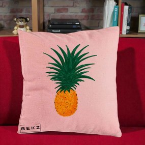 Perna Decorativa Ananas Tropical, 40x40 cm, Roz, Husa Detasabila, Perna Inclusa, BEKZ®