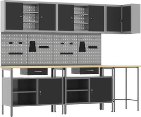 vidaXL Set de dulapuri de lucru cu sertar cu raft 10 pcs Negru și Gri