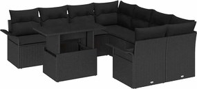 vidaXL Set de canapele pentru grădină cu pernă 9 pcs Negru Poli Rattan
