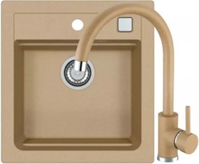 Set chiuveta bucatarie compozit Alveus Atrox 20 bej 47x50 cm si baterie Kati