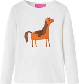 vidaXL Tricou pentru copii cu mâneci lungi, ecru, 128