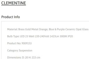 Pendul ceramic design modern LED CLEMENTINE