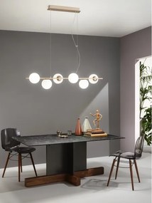 Ondaluce - Lustră suspendată pe cablu MONILE, 6xE14/10W/230V, auriu/alb