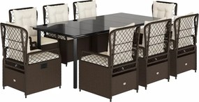 vidaXL Set mobilier de grădină cu perne, 9 piese, maro, poliratan