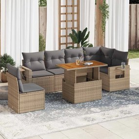 vidaXL Set canapele de grădină, 7 piese, cu perne, bej, poliratan
