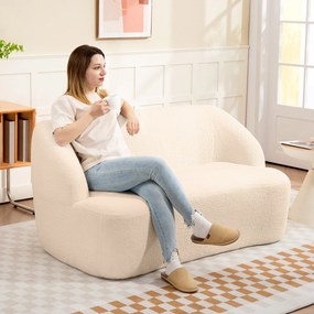 HOMCOM Canapé 2 places canapé en tissu bouclette 142 cm cu spătar și șezut curbat, fără asamblare necesară, bej | Aosom Romania