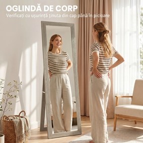 HOMCOM Oglindă Autoportantă Modernă, 37x157 cm, Oglindă de Perete și de Podea în Mărime Naturală cu Ramă din Lemn și Suport, pentru Dormitor, Living și Hol, Gri | Aosom Romania